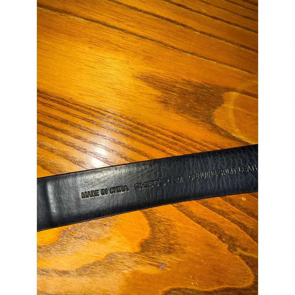 Chicos‎ Black Genuine Leather Belt with Ornate Gemstone Buckle Size SM
